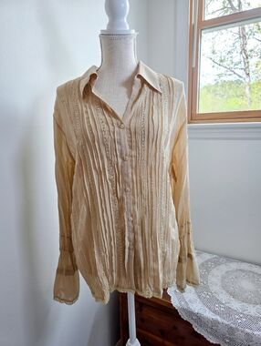 Vintage Y2K Notations Sheer Button-Up Blouse